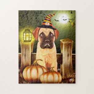 Bullmastiff Hund mit Hexenhutenhut Halloween Puzzle