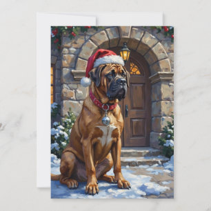 Bullmastiff-Hund Wächter von Christmas Manor Kunst Feiertagskarte