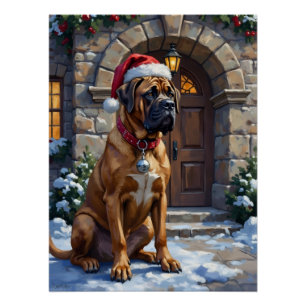 Bullmastiff-Hund Wächter von Christmas Manor Kunst Poster
