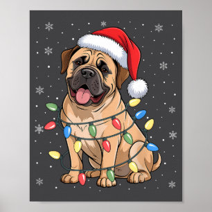 Bullmastiff-Hund-Weihnachtsbaumlichter Hunde-Xmas- Poster