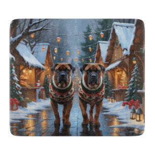 Bullmastiff-Hunde Weihnachten Schnee Feiertag Schneidebrett