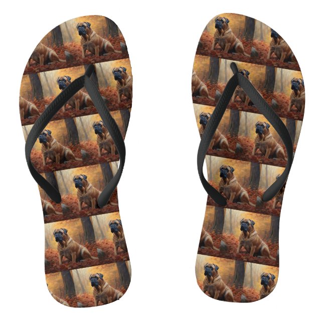 Bullmastiff im Herbst Leaves Fall Inspiriert Flip Flops (Fußbett)