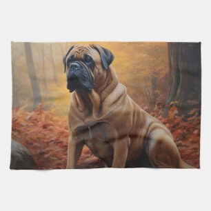 Bullmastiff im Herbst Leaves Fall Inspiriert Geschirrtuch