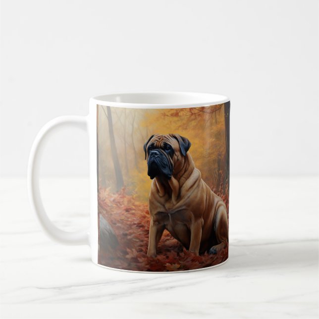 Bullmastiff im Herbst Leaves Fall Inspiriert Kaffeetasse (Links)