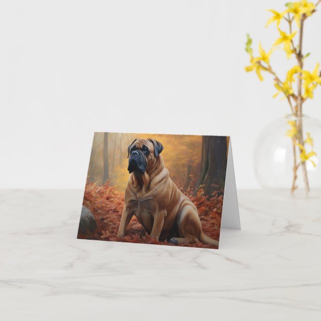 Bullmastiff im Herbst Leaves Fall Inspiriert Karte (Gelbe Blume)