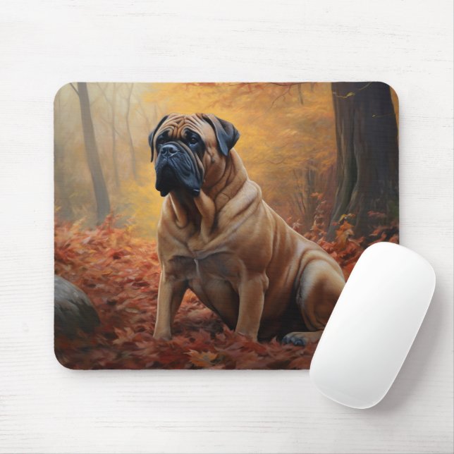 Bullmastiff im Herbst Leaves Fall Inspiriert Mousepad (Mit Mouse)