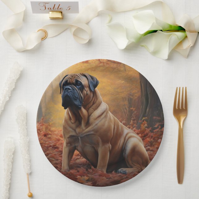 Bullmastiff im Herbst Leaves Fall Inspiriert Pappteller (Hochzeit)