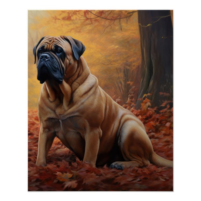 Bullmastiff im Herbst Leaves Fall Inspiriert Poster (Vorderseite)