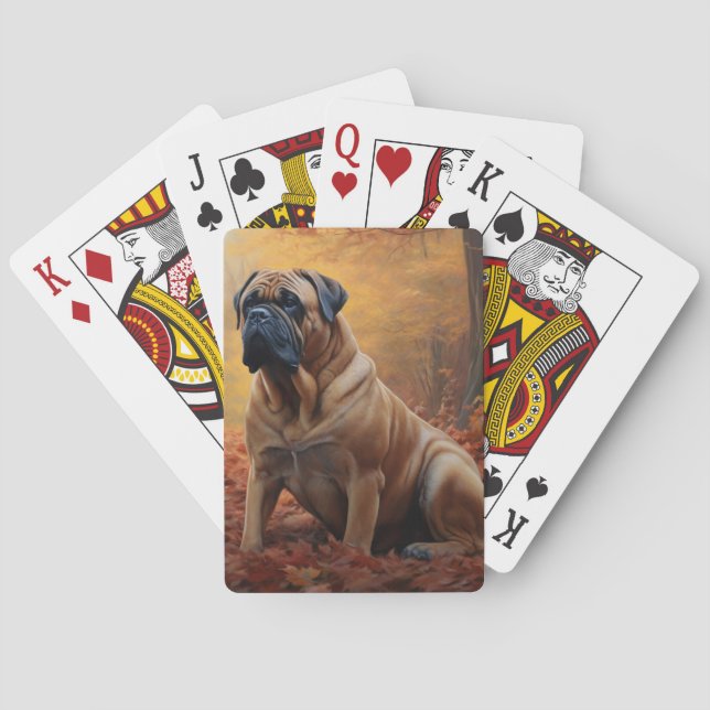 Bullmastiff im Herbst Leaves Fall Inspiriert Spielkarten (Rückseite)