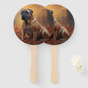 Bullmastiff im Herbstlaubfall inspiriert Fächer