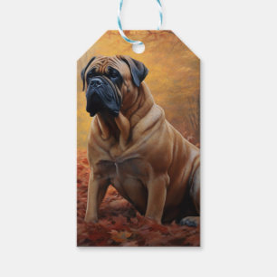Bullmastiff im Herbstlaubfall inspiriert Geschenkanhänger
