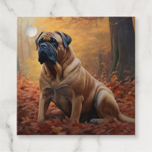 Bullmastiff im Herbstlaubfall inspiriert Geschenkanhänger