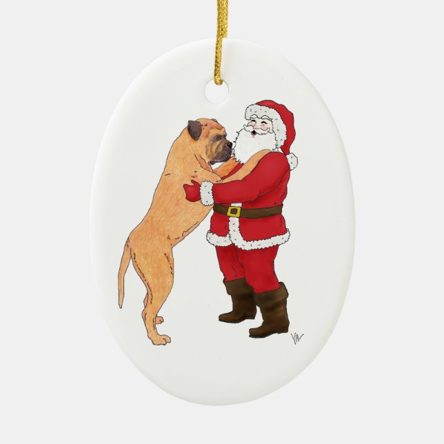 Bullmastiff Jowly Weihnachtsgruß Keramikornament (Vorne)