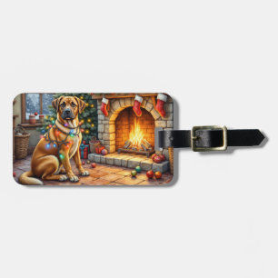 Bullmastiff-Kamin mit Weihnachtslichtern Gepäckanhänger