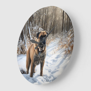 Bullmastiff Lass es schneien Weihnachten Große Wanduhr
