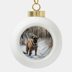 Bullmastiff Lass es schneien Weihnachten Keramik Kugel-Ornament