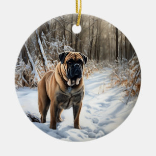 Bullmastiff Lass es schneien Weihnachten Keramik Ornament