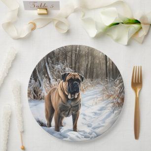 Bullmastiff Lass es schneien Weihnachten Pappteller