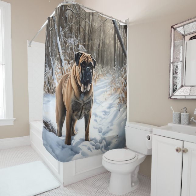 Bullmastiff Let It Schnee Weihnachten Duschvorhang (Beispiel)