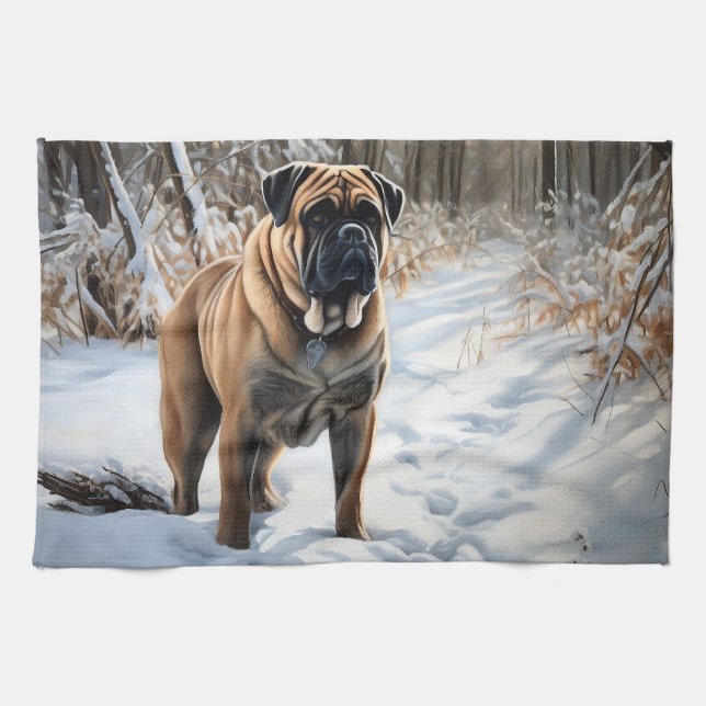 Bullmastiff Let It Schnee Weihnachten Geschirrtuch (Horizontal)
