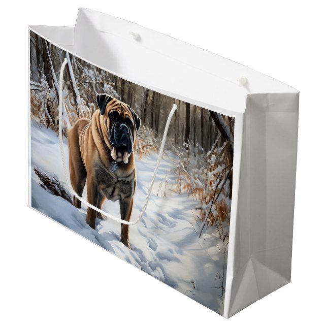 Bullmastiff Let It Schnee Weihnachten Große Geschenktüte (Vorderseite Schrägansicht)
