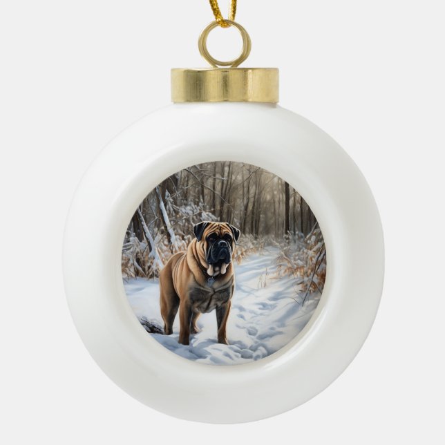 Bullmastiff Let It Schnee Weihnachten Keramik Kugel-Ornament (Vorderseite)