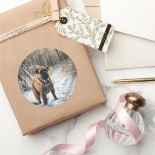 Bullmastiff Let It Schnee Weihnachten Runder Aufkleber