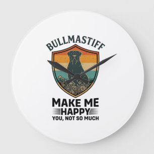 Bullmastiff Mach mich glücklich Hund Shield Retro- Große Wanduhr