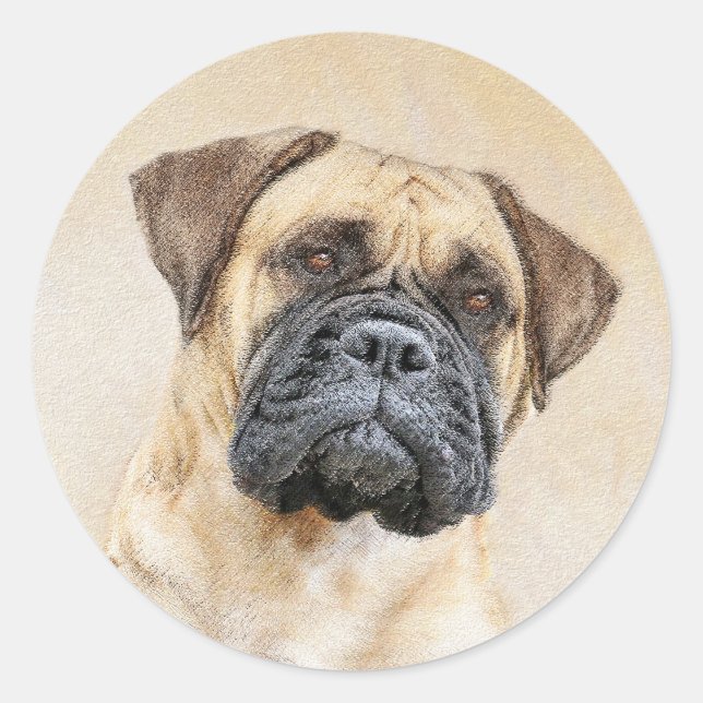 Bullmastiff-Malerei - Niedliche Original Dog Art Runder Aufkleber (Vorderseite)