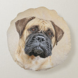 Bullmastiff-Malerei - Niedliche Original Dog Art Rundes Kissen
