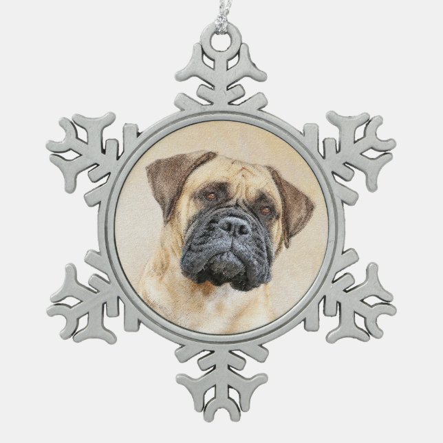 Bullmastiff-Malerei - Niedliche Original Dog Art Schneeflocken Zinn-Ornament (Vorderseite)
