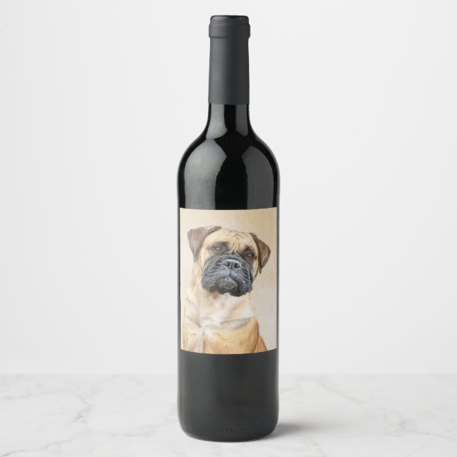 Bullmastiff-Malerei - Niedliche Original Dog Art Weinetikett (Vorderseite)