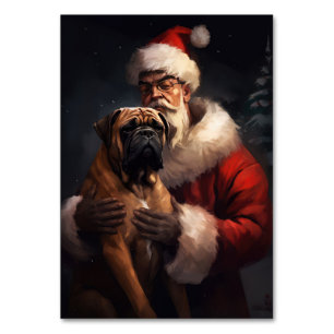 Bullmastiff mit dem Weihnachtsmann Festliche Weihn Tischnummer
