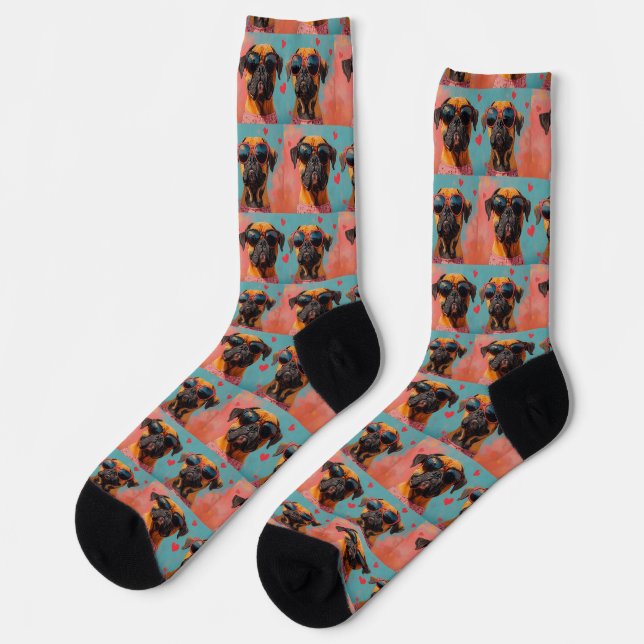 Bullmastiff mit Herz-Rose Valentinstag Socken (Linkes Detail)