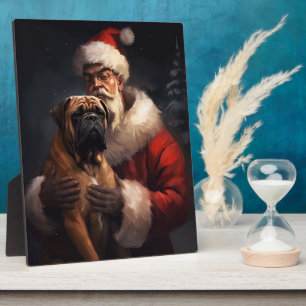 Bullmastiff mit Santa Claus Festive Weihnachten Fotoplatte