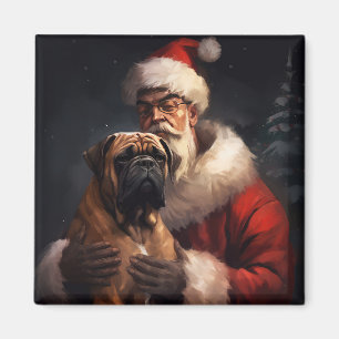 Bullmastiff mit Weihnachtsmann Weihnachten Magnet