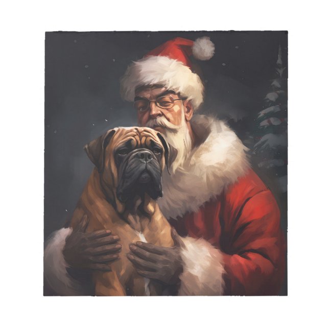 Bullmastiff mit Weihnachtsmann Weihnachten Notizblock (Vorderseite)