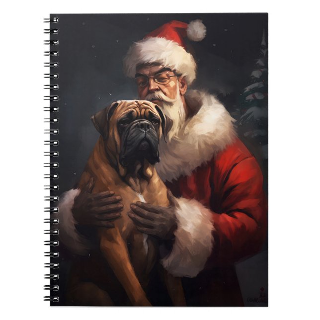 Bullmastiff mit Weihnachtsmann Weihnachten Notizblock (Vorderseite)