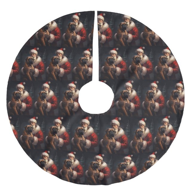 Bullmastiff mit Weihnachtsmann Weihnachten Polyester Weihnachtsbaumdecke (Vorderseite)