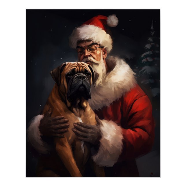 Bullmastiff mit Weihnachtsmann Weihnachten Poster (Vorderseite)