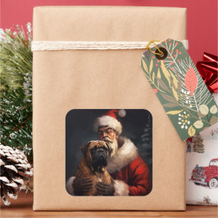 Bullmastiff mit Weihnachtsmann Weihnachten Quadratischer Aufkleber