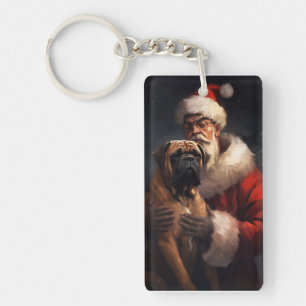 Bullmastiff mit Weihnachtsmann Weihnachten Schlüsselanhänger