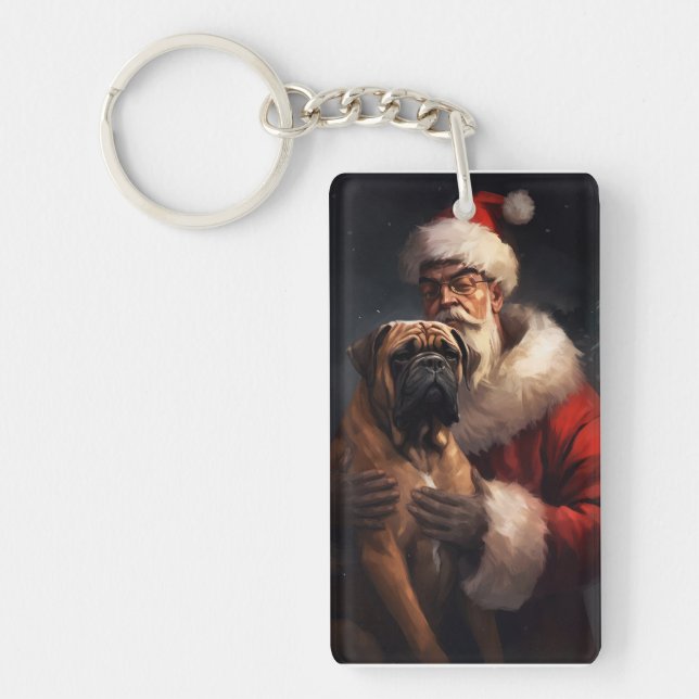 Bullmastiff mit Weihnachtsmann Weihnachten Schlüsselanhänger (Vorderseite)