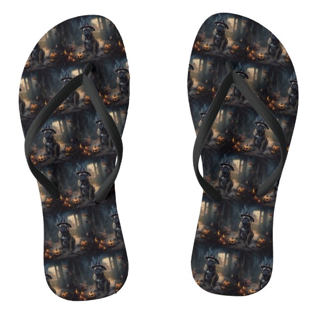 Bullmastiff Pumpkins Halloween Beängstigend Flip Flops (Fußbett)