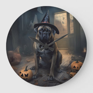 Bullmastiff Pumpkins Halloween Beängstigend Große Wanduhr