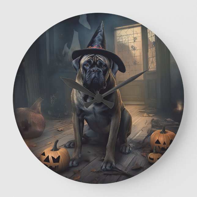 Bullmastiff Pumpkins Halloween Beängstigend Große Wanduhr (Vorderseite)