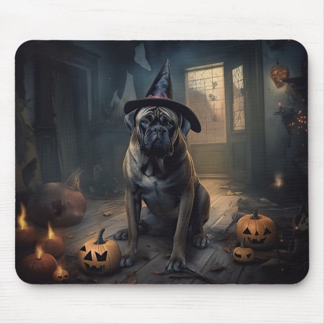 Bullmastiff Pumpkins Halloween Beängstigend Mousepad (Vorne)