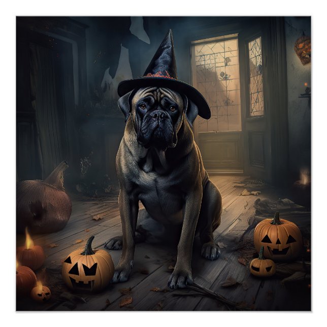 Bullmastiff Pumpkins Halloween Beängstigend Poster (Vorderseite)