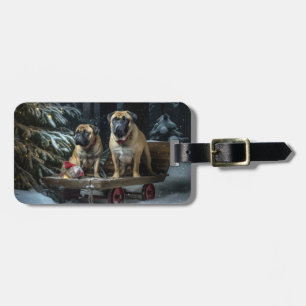 Bullmastiff Schneebedeckter Schlitten Weihnachtsde Gepäckanhänger