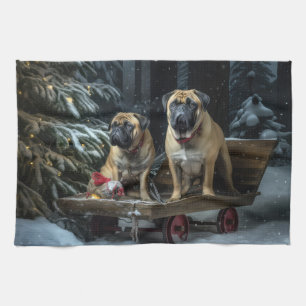 Bullmastiff Schneebedeckter Schlitten Weihnachtsde Geschirrtuch